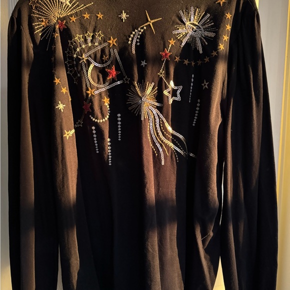 Johnny Was CALLISTO SEQUIN BISHOP SLEEVE TEE HTF XL Moon, Stars Embroidered - Picture 9 of 9